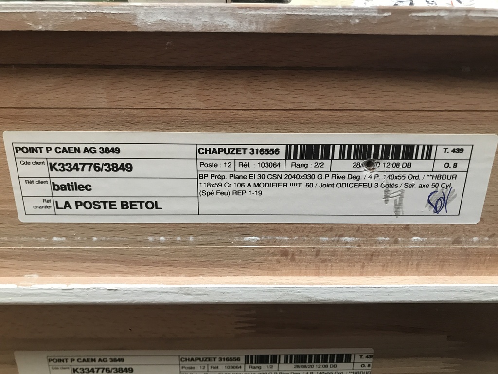 BLOC PORTE BOIS EI30 CHAPUZET 2040*930cm (poussant D)